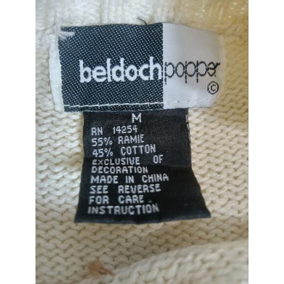 Beldoch Popper Sweater Mock Women's Medium VTG Embroidered Knit Floral Cream - Picture 3 of 16